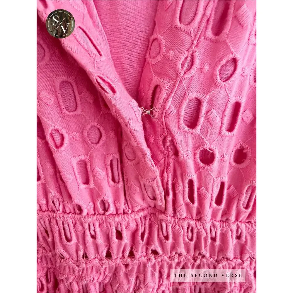Anthropologie The Somerset Pink Maxi Dress Eyelet Wedding Guest Size Large - Picture 5 of 11